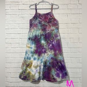 Colorful Ice Dye Tie Dye Dress, Handmade, Girls Size Medium, Crochet Bodice